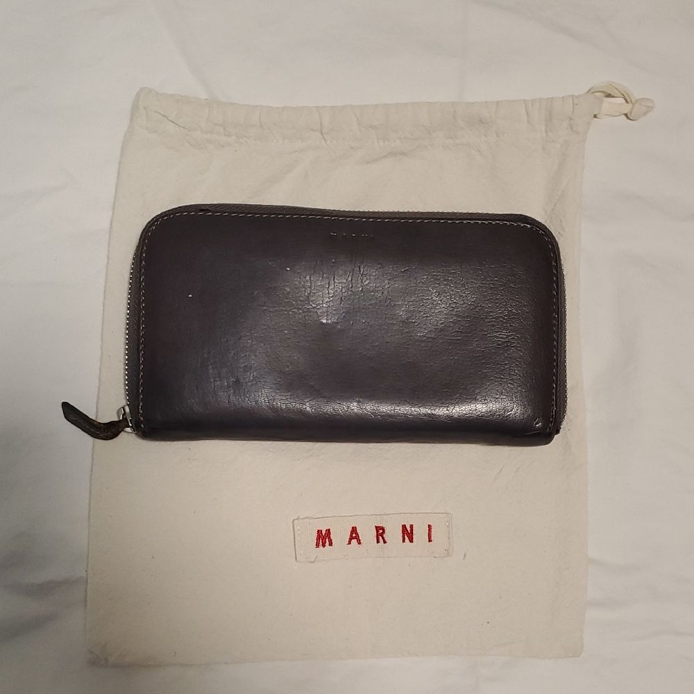Marni Dark Gray Leather Wallet, Unisex